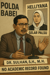 PANGKALPINANGPOST.COM (BANGKA BELITUNG) - Skandal dugaan penggunaan gelar palsu yang menyeret nama Wakil Gubernur Kepulauan Bangka Belitung, Hellyana, memasuki babak baru. Setelah dilaporkan oleh mahasiswa Universitas Bangka Belitung (UBB), Siddiq, pada Sabtu (17/5/2025) ke Sentra Pelayanan Kepolisian Terpadu (SPKT) Polda Babel, kini salah satu figur penting dari Universitas Azzahra angkat bicara: mantan Dekan Fakultas Hukum kampus tersebut, Dr. Sulhan, S.H., M.H. Rabu (11/6/2025).